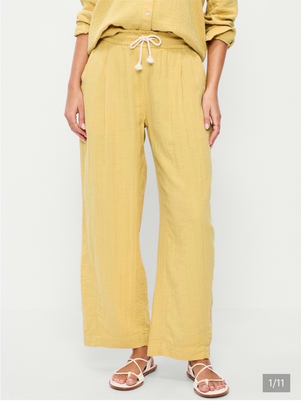 Viral Old Navy High-Waisted Crinkle Gauze Barrel Ankle Pants, vacation, yellow